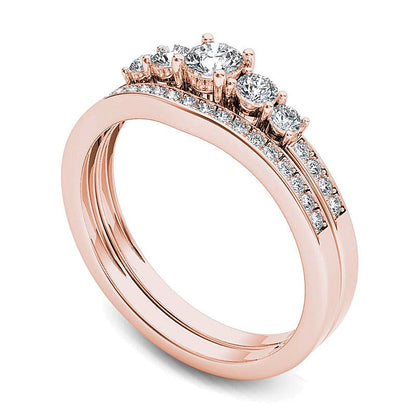 0.5 CT. TW Diamond Five Stone Bridal Set in 14K Rose Gold