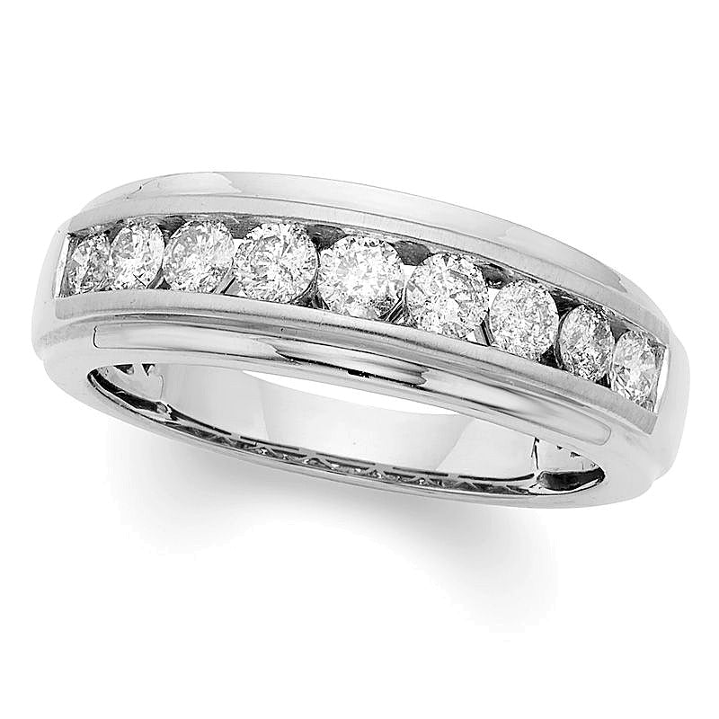 Menâs 1.0 CT. TW Diamond Nine Stone Wedding Band in 14K White Gold (I/I2)