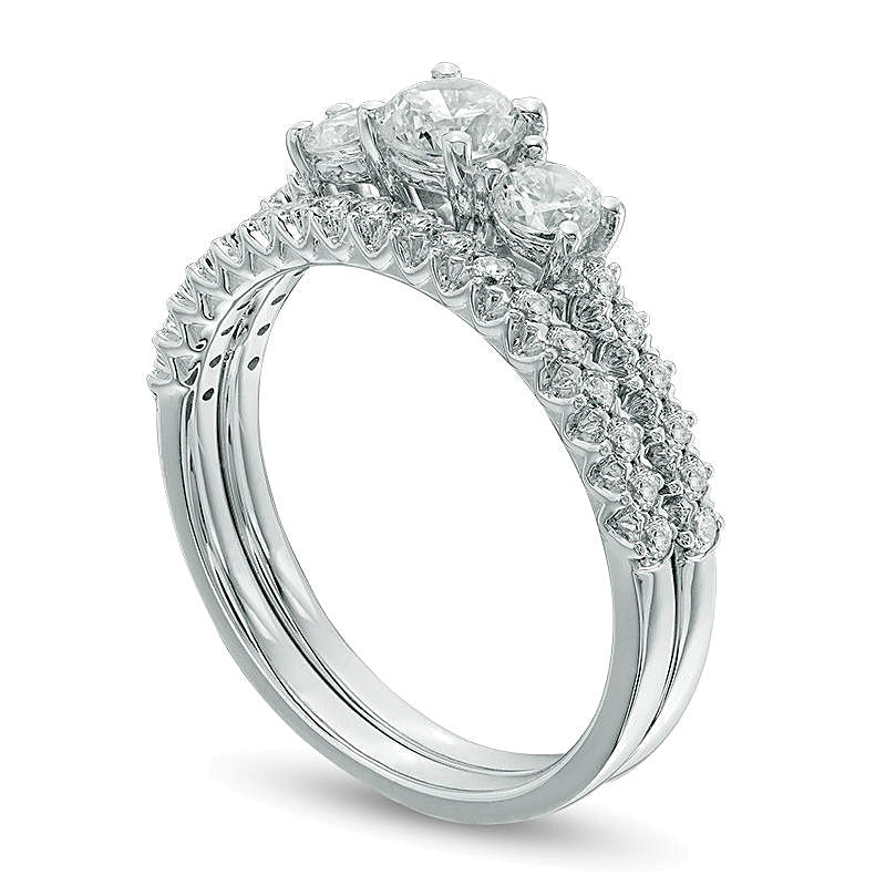 1.0 CT. TW Diamond Three Stone Bridal Set in 10K White Gold