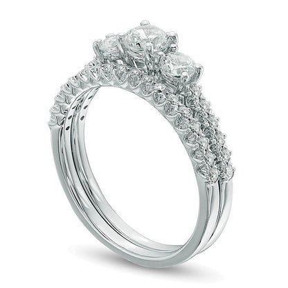 1.0 CT. TW Diamond Three Stone Bridal Set in 10K White Gold