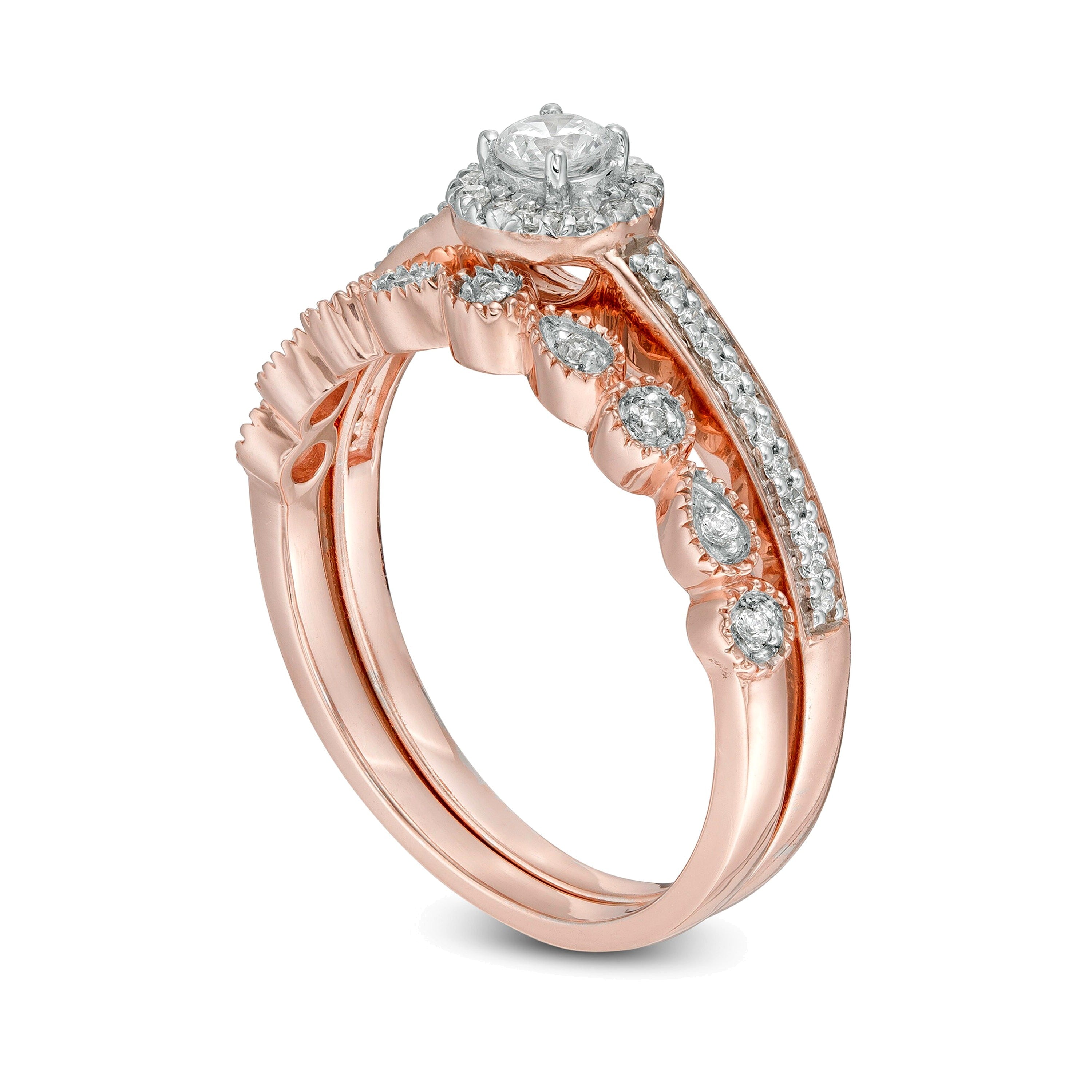 0.33 CT. TW Diamond Frame Art Deco Bridal Set in 10K Rose Gold