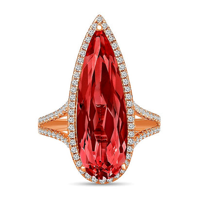 Elongated Pear-Shaped Lab-Created Ruby and White Lab-Created Sapphire Ring in Sterling Silver with 14K Gold Plate