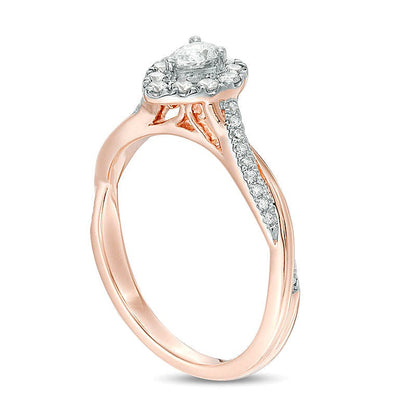 0.38 CT. TW Pear-Shaped Diamond Frame Twist Engagement in 10K Rose Gold