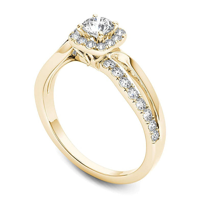 0.75 CT. TW Diamond Square Frame Split Shank Engagement Ring in 14K Gold