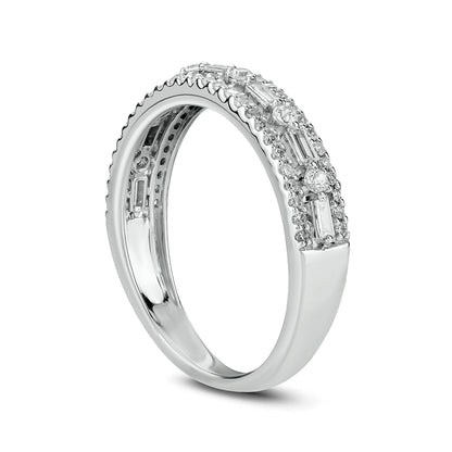 0.5 CT. TW Baguette and Round Diamond Multi-Row Band in 10K White Gold