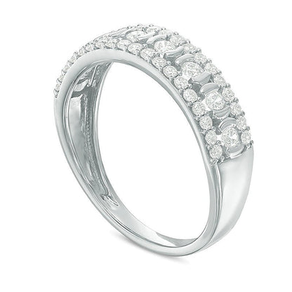 0.5 CT. TW Diamond Three Row Wedding Band in 10K White Gold