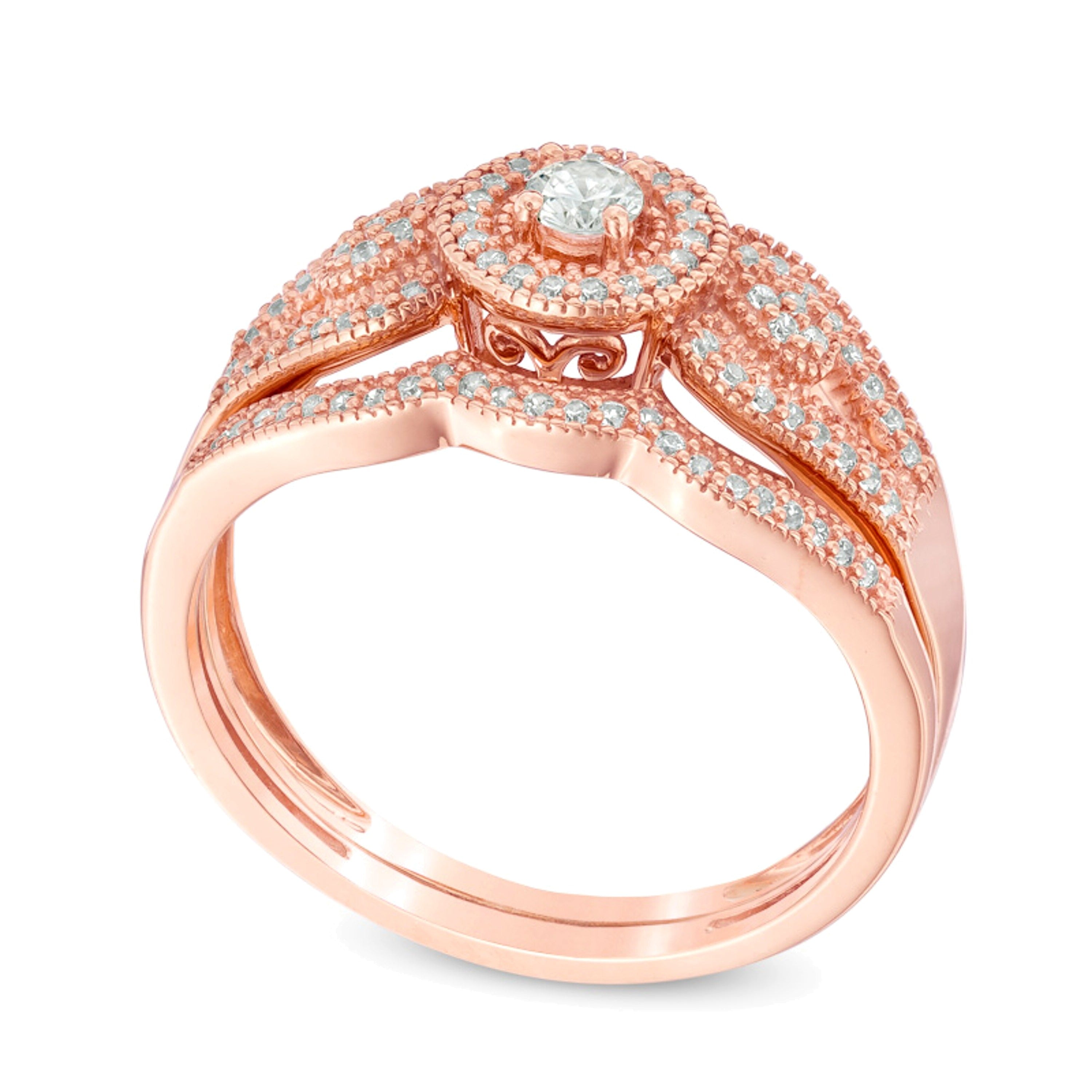 0.25 CT. TW Diamond Frame Vintage-Style Split Shank Bridal Set in 10K Rose Gold