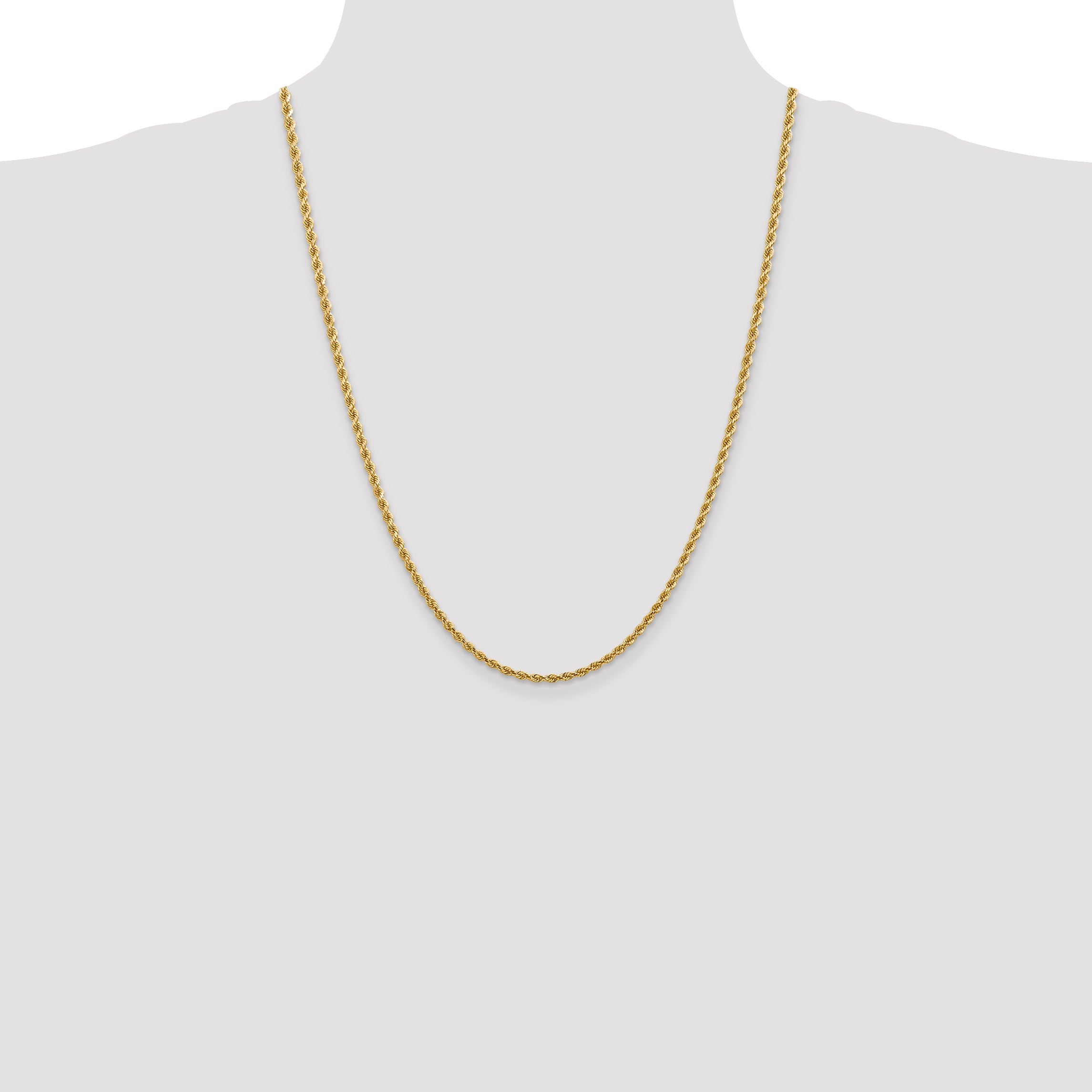 14k Yellow Gold 24 inch 2.75mm Diamond-cut Rope with Lobster Clasp Chain Necklace