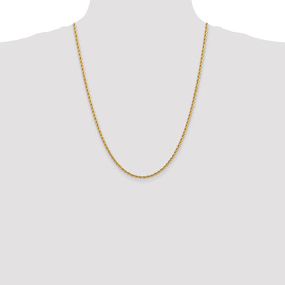14k Yellow Gold 24 inch 2.75mm Diamond-cut Rope with Lobster Clasp Chain Necklace