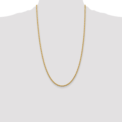 14k Yellow Gold 28 inch 2.75mm Diamond-cut Rope with Lobster Clasp Chain Necklace