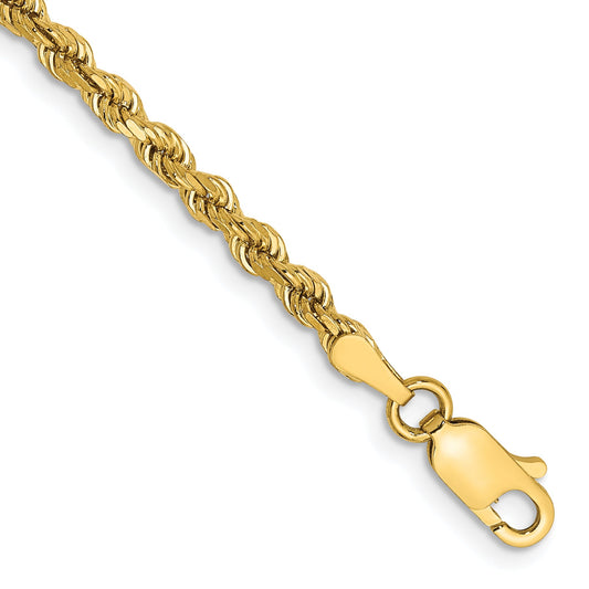 14k Yellow Gold 8 inch 2.75mm Diamond-cut Rope with Lobster Clasp Chain Bracelet