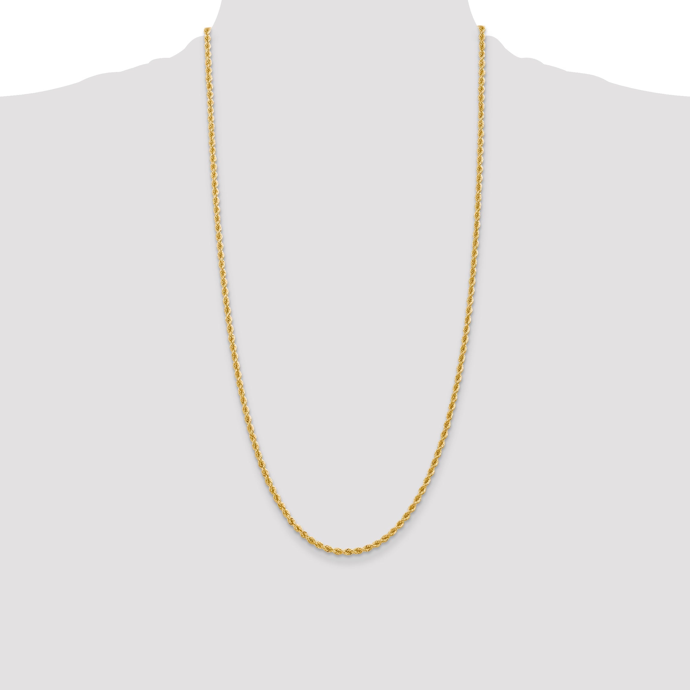 14k Yellow Gold 28 inch 2.75mm Regular Rope with Lobster Clasp Chain Necklace