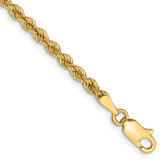 14k Yellow Gold 9 inch 2.75mm Regular Rope with Lobster Clasp Chain Bracelet