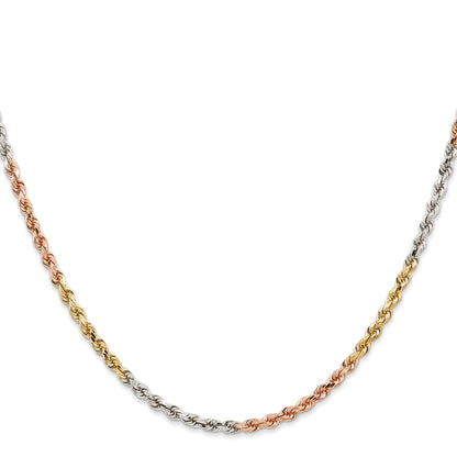 14k Tri-Color Tri-colored 18 inch 2.9mm Diamond-cut Rope with Lobster Clasp Chain Necklace