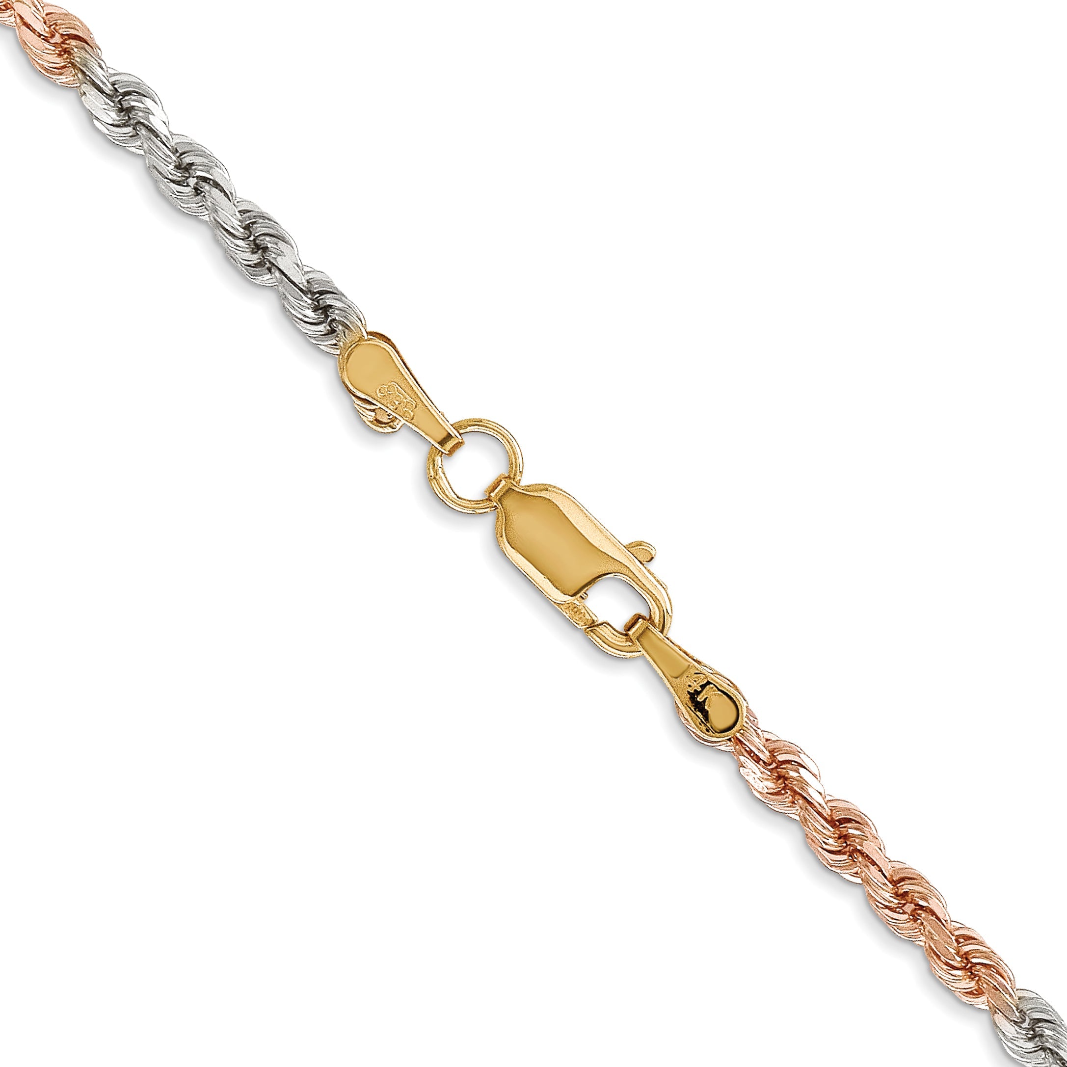 14k Tri-Color Tri-colored 20 inch 2.9mm Diamond-cut Rope with Lobster Clasp Chain Necklace