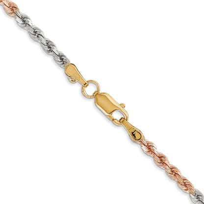 22 Inch 14k Tri-Color 2.9mm D/C Rope Chain Necklace