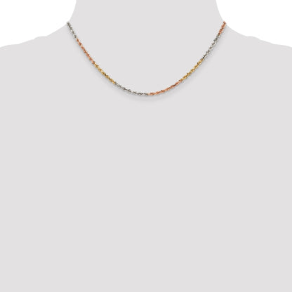 14k Tri-Color Tri-colored 16 inch 2.9mm Diamond-cut Rope with Lobster Clasp Chain Necklace