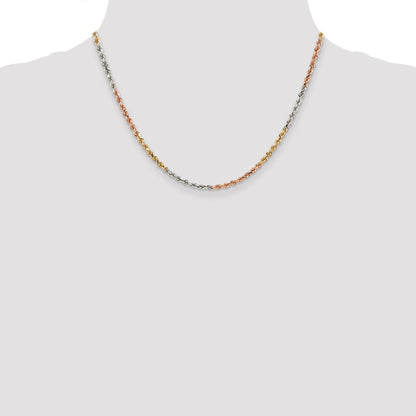 14k Tri-Color Tri-colored 18 inch 2.9mm Diamond-cut Rope with Lobster Clasp Chain Necklace