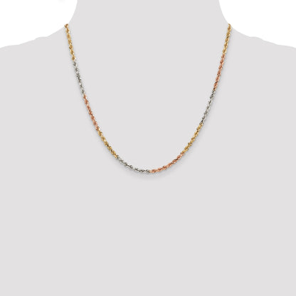 14k Tri-Color Tri-colored 20 inch 2.9mm Diamond-cut Rope with Lobster Clasp Chain Necklace