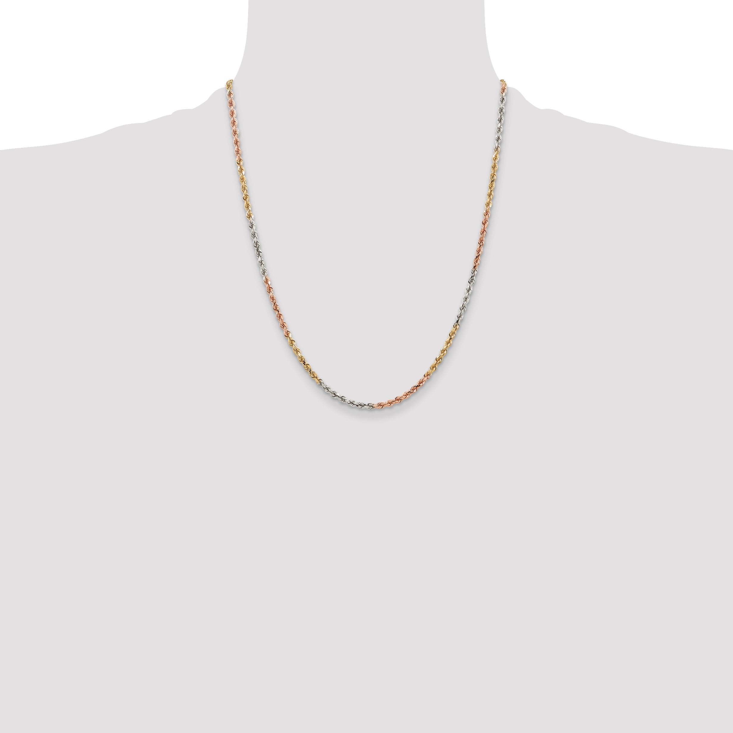22 Inch 14k Tri-Color 2.9mm D/C Rope Chain Necklace