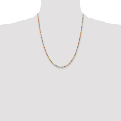 22 Inch 14k Tri-Color 2.9mm D/C Rope Chain Necklace