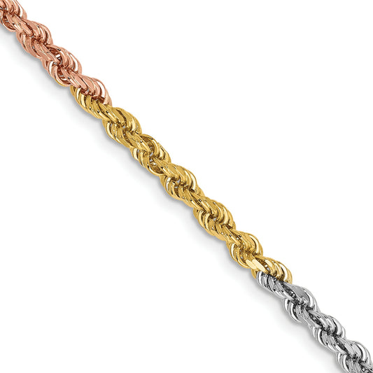 14k Tri-Color Tri-colored 16 inch 2.9mm Diamond-cut Rope with Lobster Clasp Chain Necklace