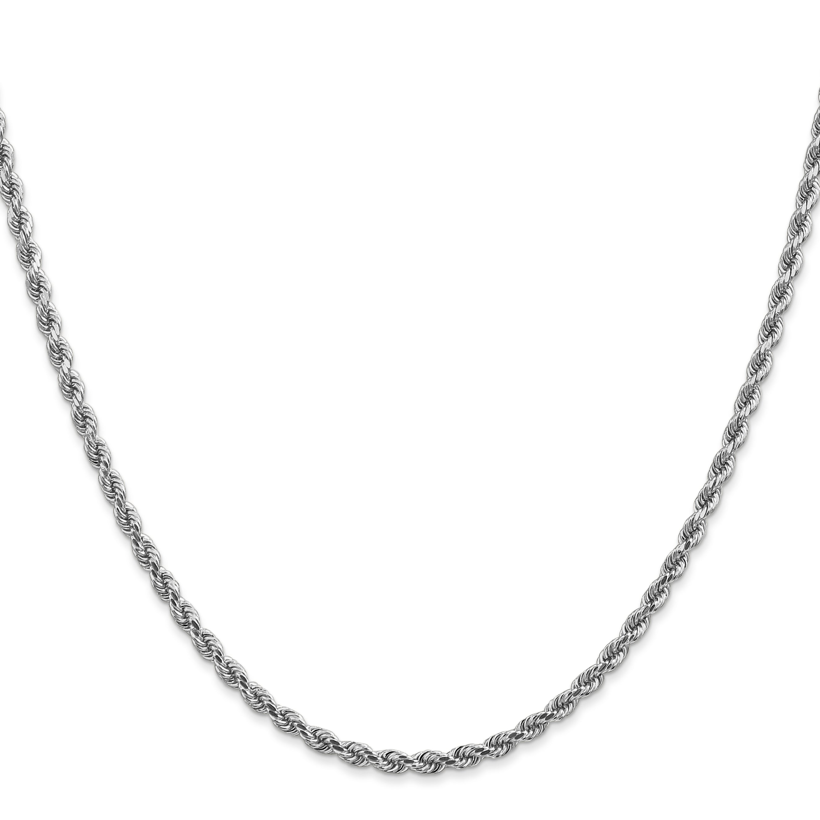 2 Inch 10K White Gold 2.75mm Diamond-Cut Rope Chain Necklace