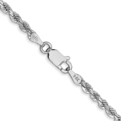 14k White Gold 28 inch 2.75mm Diamond-cut Rope with Lobster Clasp Chain Necklace
