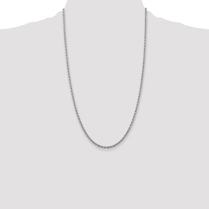 26 Inch 10K White Gold 2.75mm Diamond-Cut Rope Chain Necklace