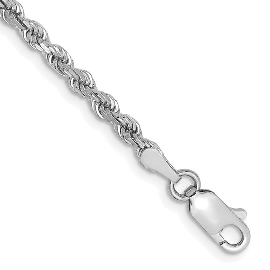 14k White Gold 9 inch 2.75mm Diamond-cut Rope with Lobster Clasp Chain Bracelet