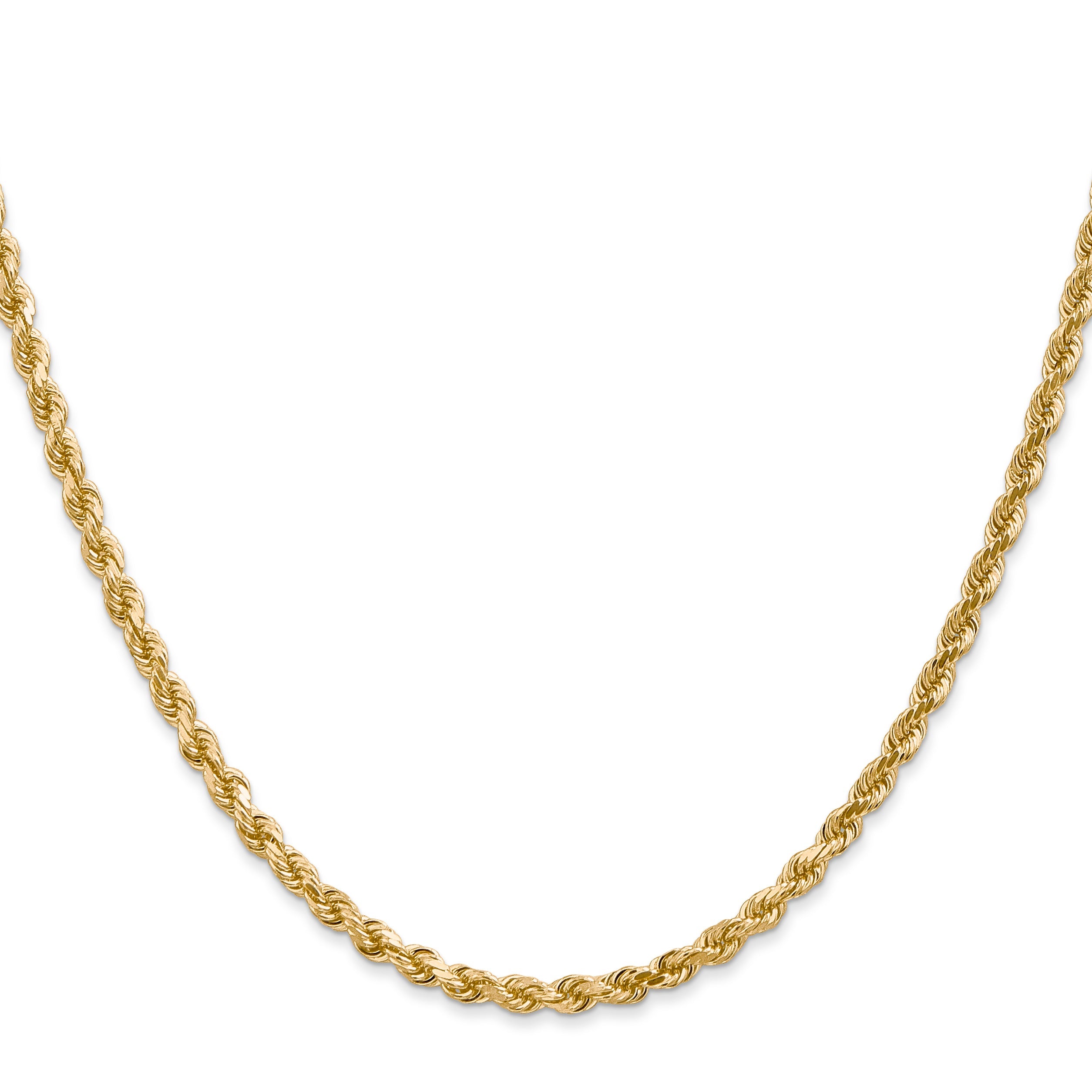 14k Yellow Gold 26 inch 3mm Diamond-cut Rope with Lobster Clasp Chain Necklace