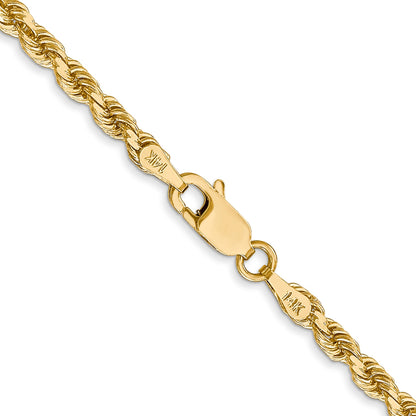 14k Yellow Gold 28 inch 3mm Diamond-cut Rope with Lobster Clasp Chain Necklace