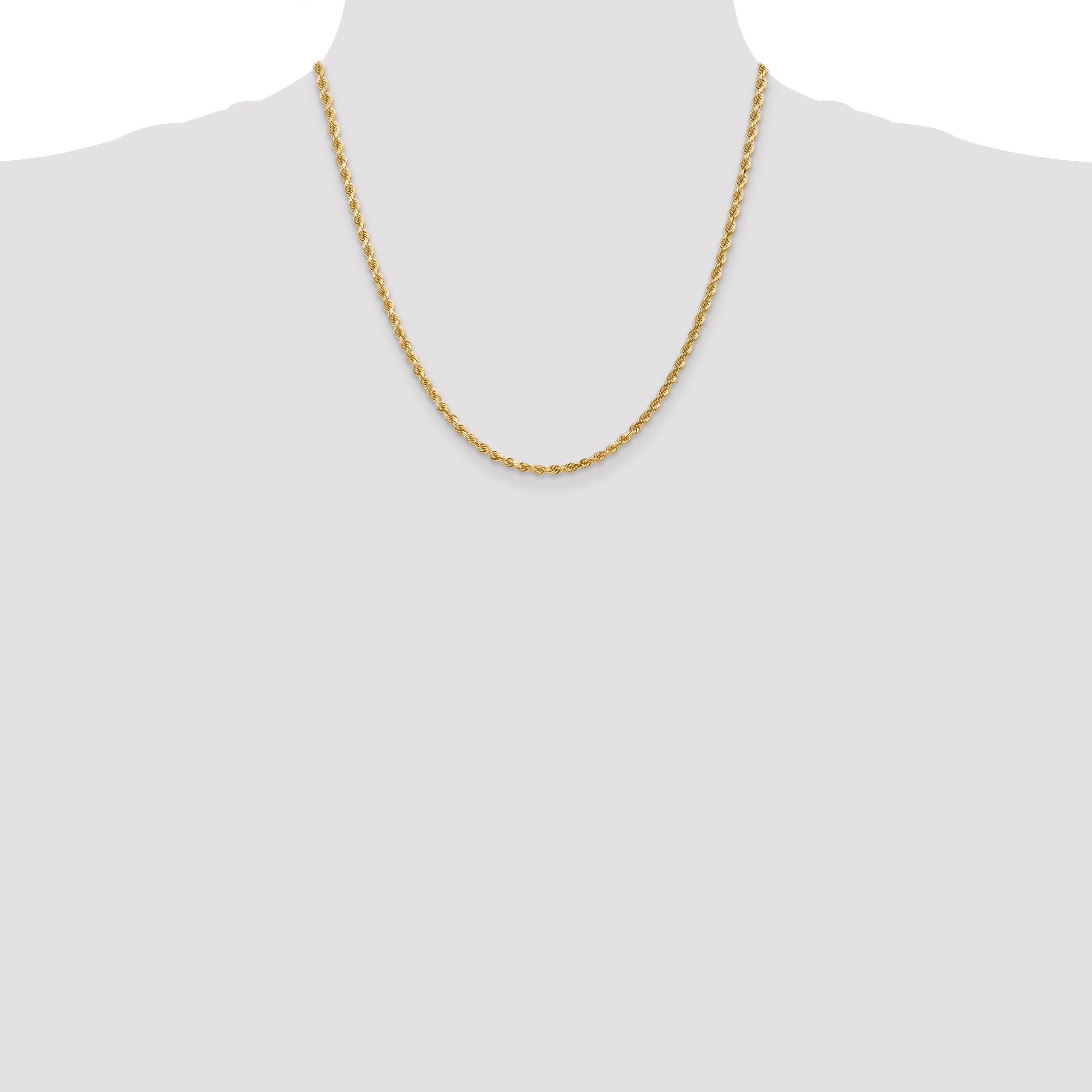 14k Yellow Gold 20 inch 3mm Diamond-cut Rope with Lobster Clasp Chain Necklace