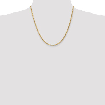 14k Yellow Gold 20 inch 3mm Diamond-cut Rope with Lobster Clasp Chain Necklace