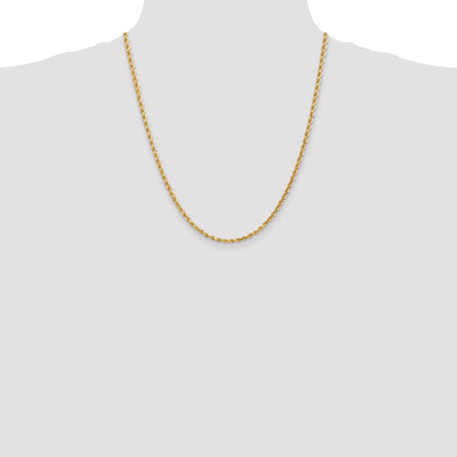 14k Yellow Gold 22 inch 3mm Diamond-cut Rope with Lobster Clasp Chain Necklace