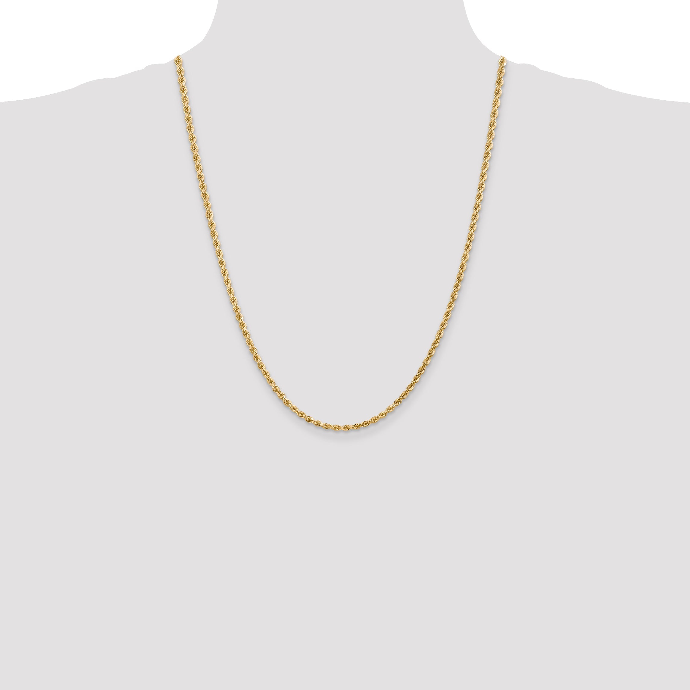 14k Yellow Gold 24 inch 3mm Diamond-cut Rope with Lobster Clasp Chain Necklace