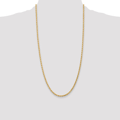 14k Yellow Gold 28 inch 3mm Diamond-cut Rope with Lobster Clasp Chain Necklace