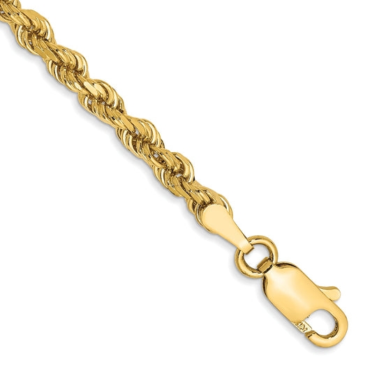 7.5 Inch 14k Yellow Gold 3mm D/C Rope with Lobster Clasp Chain Bracelet