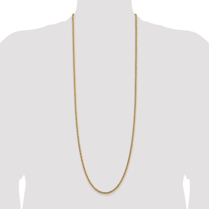 14k Yellow Gold 36 inch 3mm Regular Rope with Lobster Clasp Chain Necklace