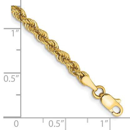 14k Yellow Gold 9 inch 3mm Regular Rope with Lobster Clasp Chain Bracelet