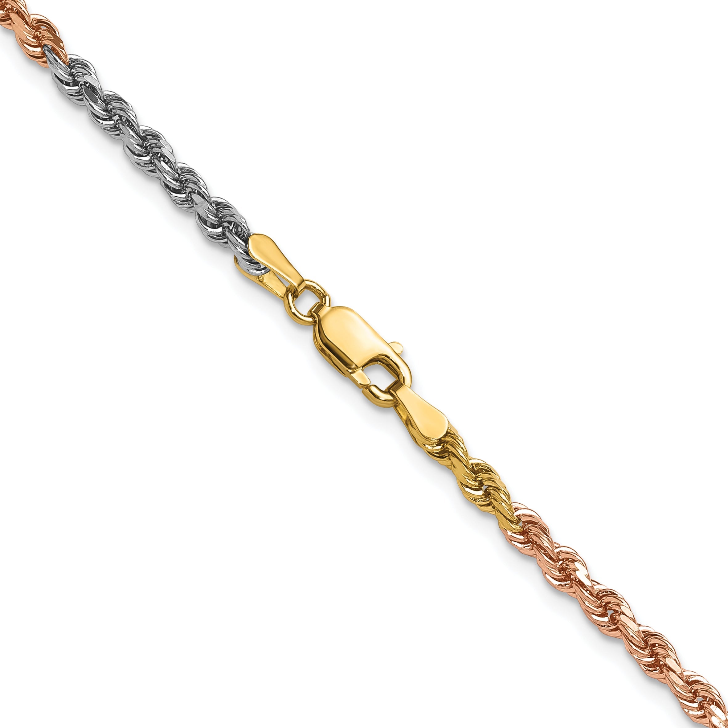 14k Tri-Color Tri-colored 20 inch 3mm Diamond-cut Rope with Lobster Clasp Chain Necklace