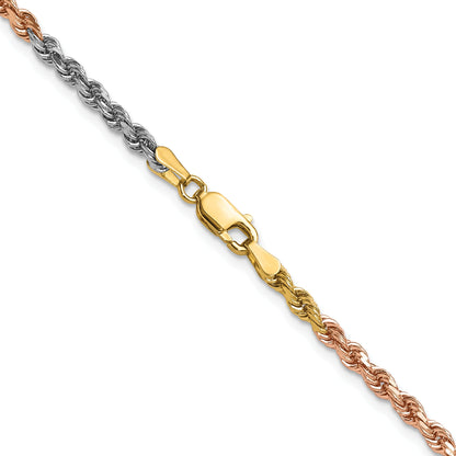 14k Tri-Color Tri-colored 20 inch 3mm Diamond-cut Rope with Lobster Clasp Chain Necklace