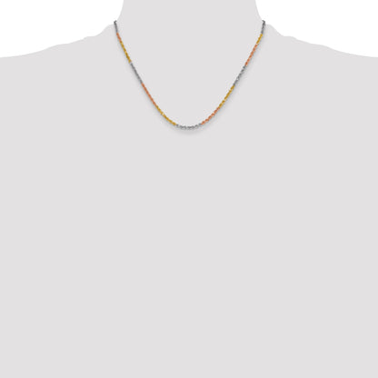 14k Tri-Color Tri-colored 18 inch 3mm Diamond-cut Rope with Lobster Clasp Chain Necklace