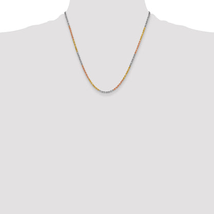 14k Tri-Color Tri-colored 20 inch 3mm Diamond-cut Rope with Lobster Clasp Chain Necklace