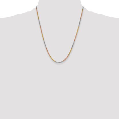 22 Inch 14k Tri-Color 3mm D/C Rope Chain Necklace