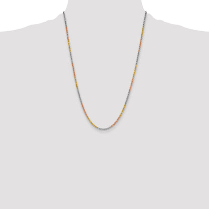 14k Tri-Color Tri-colored 24 inch 3mm Diamond-cut Rope with Lobster Clasp Chain Necklace