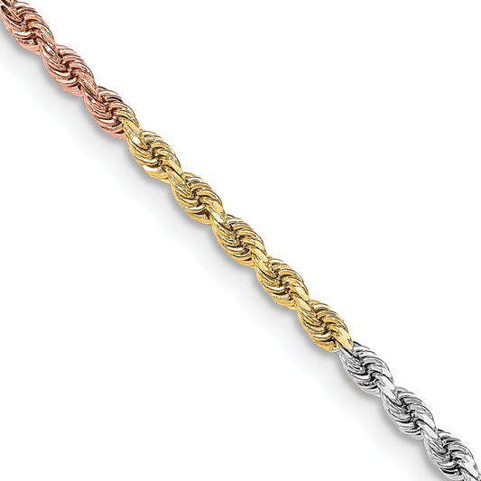 22 Inch 14k Tri-Color 3mm D/C Rope Chain Necklace