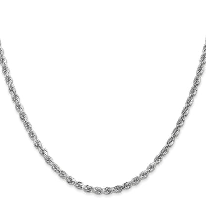 14k White Gold 18 inch 3mm Diamond-cut Rope with Lobster Clasp Chain Necklace
