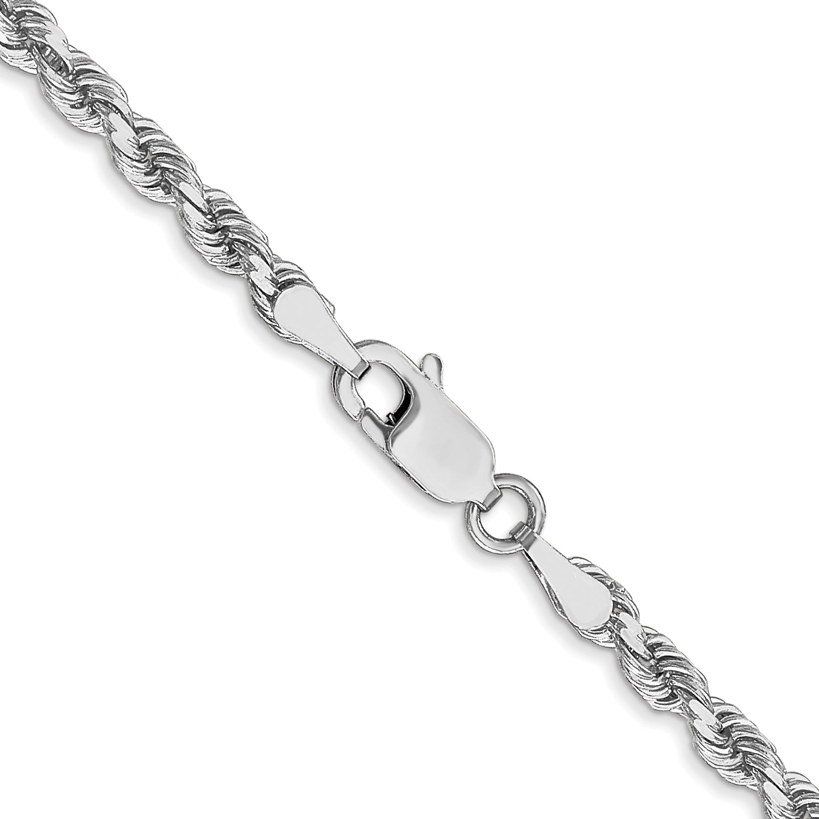 14k White Gold 20 inch 3mm Diamond-cut Rope with Lobster Clasp Chain Necklace