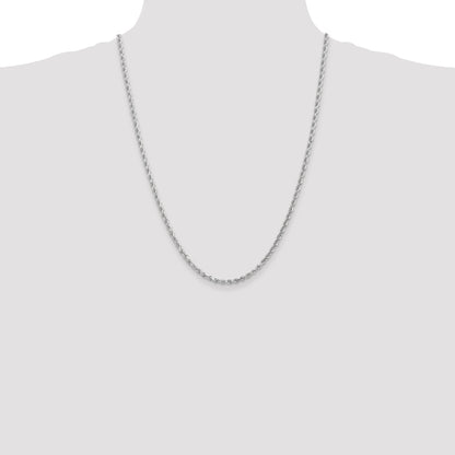 24 Inch 10K White Gold 3mm Diamond-Cut Rope Chain Necklace